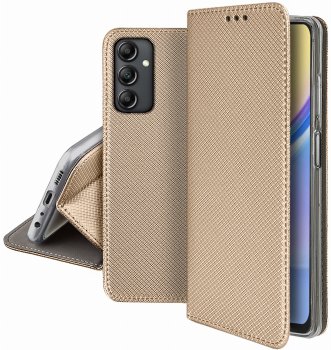 Etui do Samsung Galaxy A25 5G złote zamykane ze szkłem
