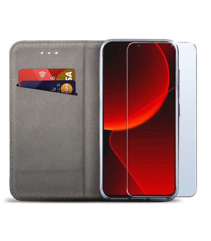 Etui do Xiaomi 13T / 13T Pro czerwone zamykane ze szkłem, pokrowiec, kabura, case, z klapka, smart