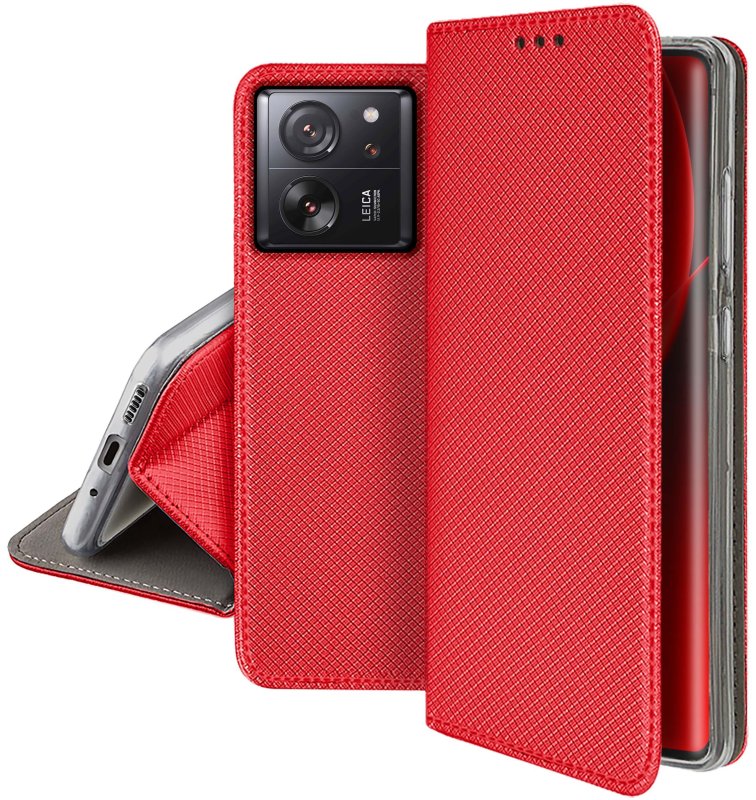 Etui do Xiaomi 13T / 13T Pro czerwone zamykane ze szkłem, pokrowiec, kabura, case, z klapka, smart