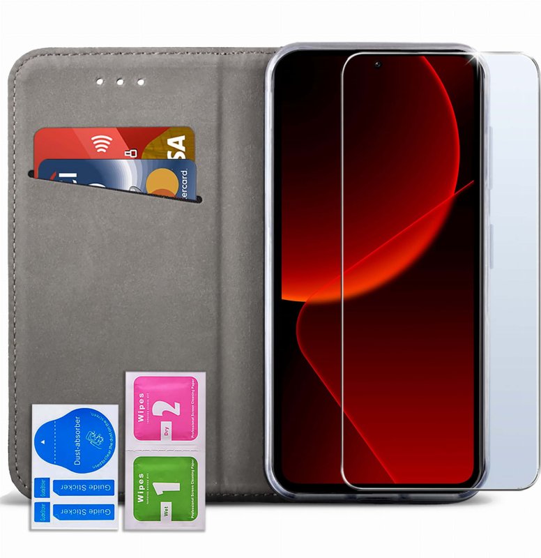 Etui do Xiaomi 13T / 13T Pro burgundowe magnetyczne zamykane ze szkłem, pokrowiec, kabura, case, z klapka, smart magnetic