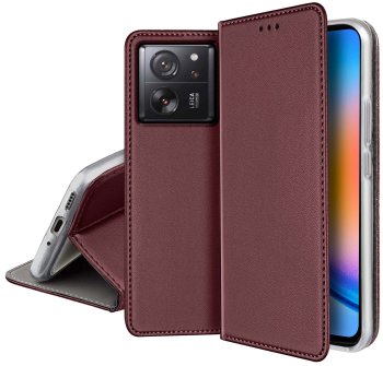 Etui do Xiaomi 13T / 13T Pro burgundowe magnetyczne zamykane ze szkłem