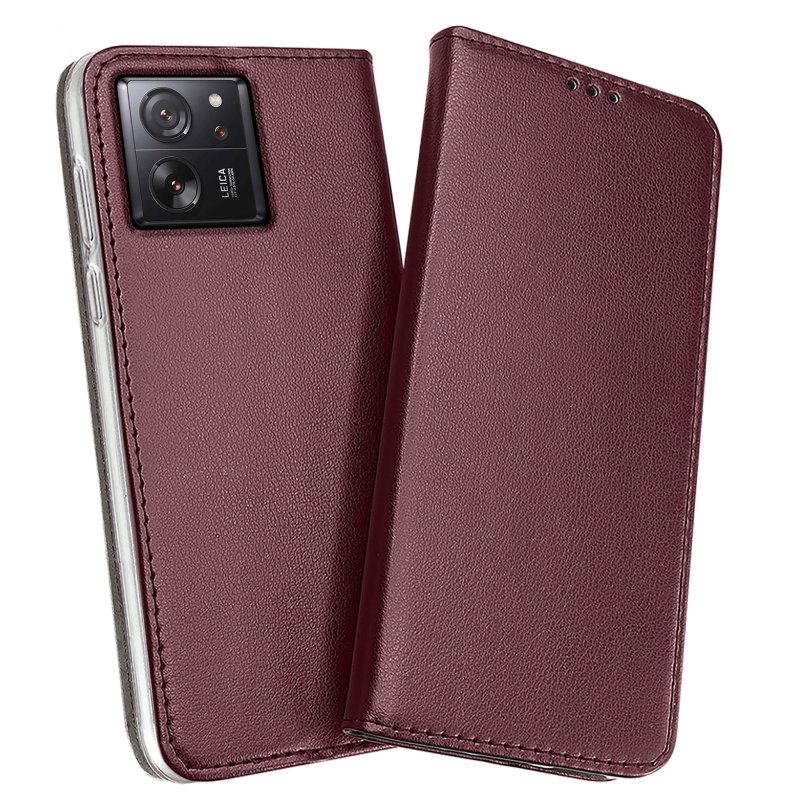 Etui do Xiaomi 13T / 13T Pro burgundowe magnetyczne zamykane ze szkłem, pokrowiec, kabura, case, z klapka, smart magnetic