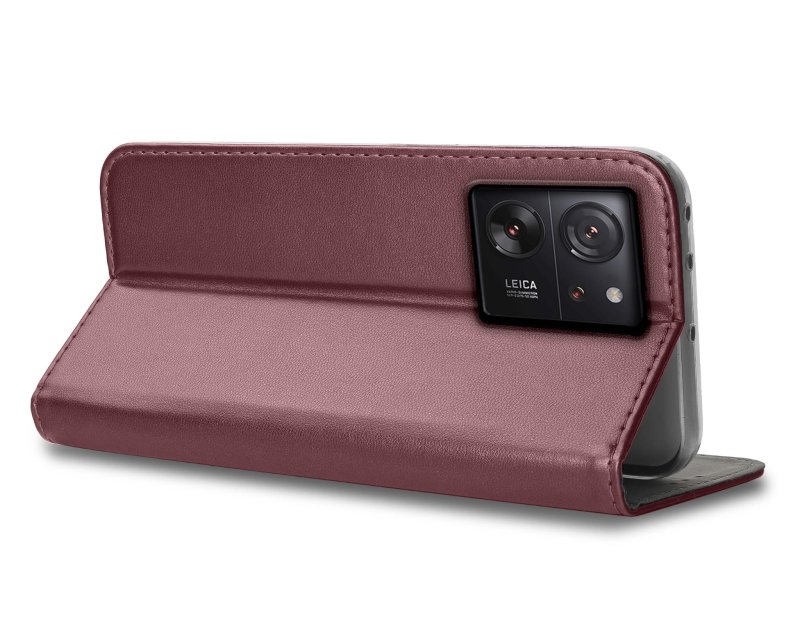 Etui do Xiaomi 13T / 13T Pro burgundowe magnetyczne zamykane ze szkłem, pokrowiec, kabura, case, z klapka, smart magnetic
