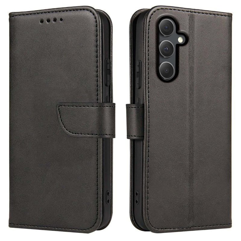 Etui do Samsung Galaxy S24 + Plus skórzane z klapką czarne ze szkłem, pokrowiec, kabura, case, z klapka, magnet case, skin, krainagsm