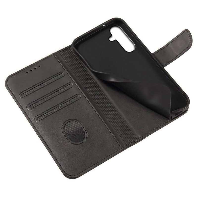 Etui do Samsung Galaxy S24 + Plus skórzane z klapką czarne ze szkłem, pokrowiec, kabura, case, z klapka, magnet case, skin, krainagsm