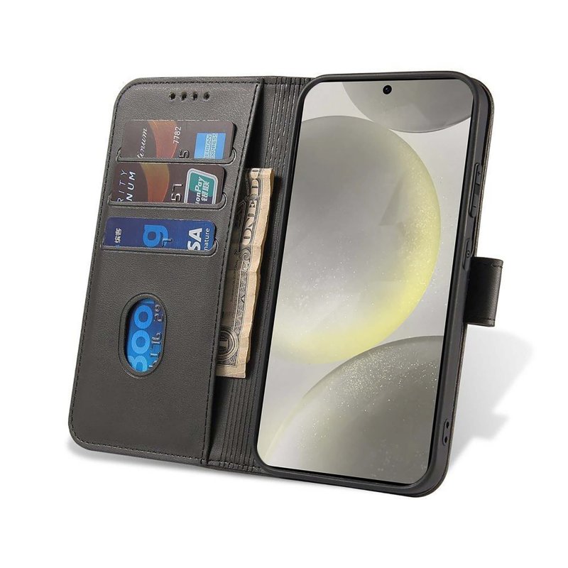 Etui do Samsung Galaxy S24 + Plus skórzane z klapką czarne ze szkłem, pokrowiec, kabura, case, z klapka, magnet case, skin, krainagsm
