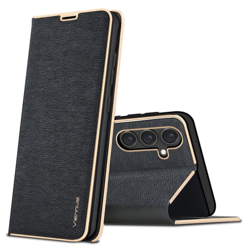 Etui do Samsung Galaxy S23 Fe eleganckie zamykane czarne ze szkłem, pokrowiec, kabura, case, z klapka, vennus book
