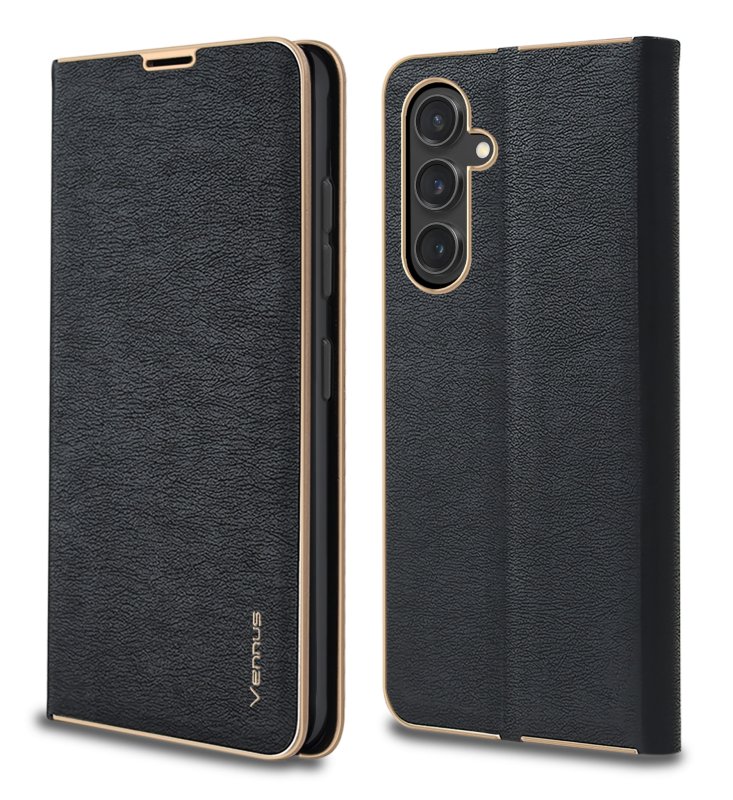 Etui do Samsung Galaxy S23 Fe eleganckie zamykane czarne ze szkłem, pokrowiec, kabura, case, z klapka, vennus book