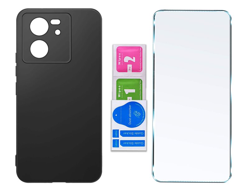 Etui do Xiaomi 13T / 13T Pro czarne matowe ze szkłem, nakładka, na plecki, case, pudding