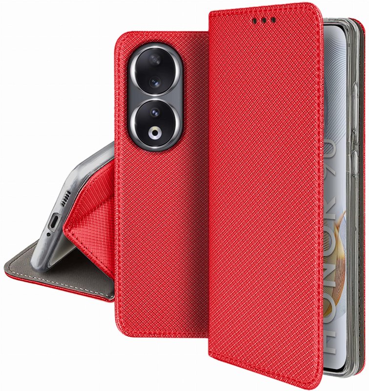 Etui do Honor 90 zamykane czerwone + szkło zamykane z klapka pokrowiec case kabura