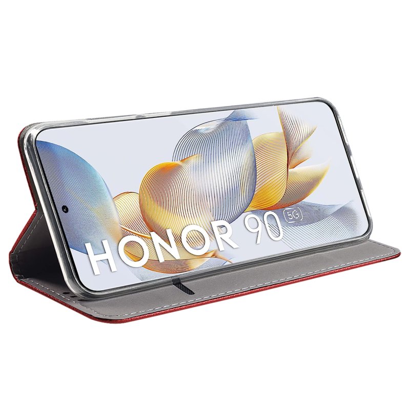 Etui do Honor 90 zamykane czerwone + szkło zamykane z klapka pokrowiec case kabura