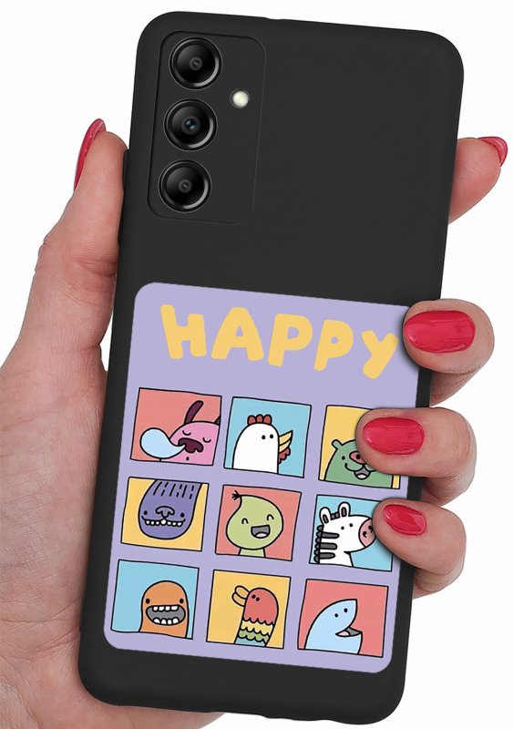 Etui do Samsung Galaxy A05s wzór ze szkłem, nakładka, na plecki, case, happy