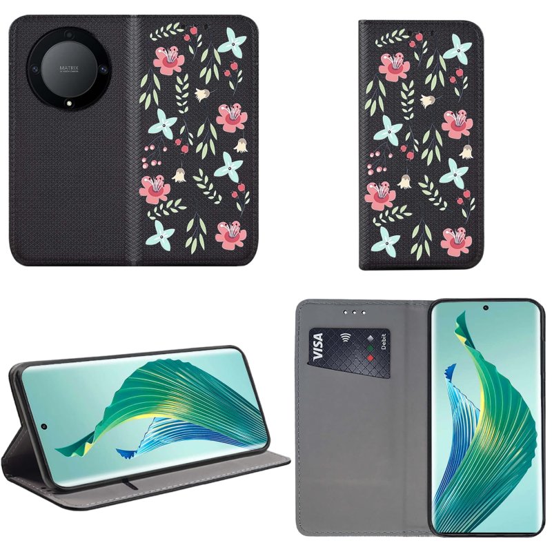 Etui do Honor Magic6 Lite / X50 5G zamykane malowane wzór kwiaty, pokrowiec, kabura, case, z klapka, smart, wzory,