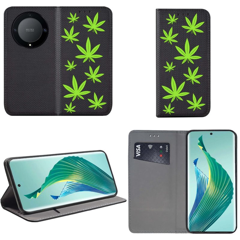 Etui do Honor Magic6 Lite / X50 5G zamykane malowane wzór, liście, pokrowiec, kabura, case, z klapka, smart wzory