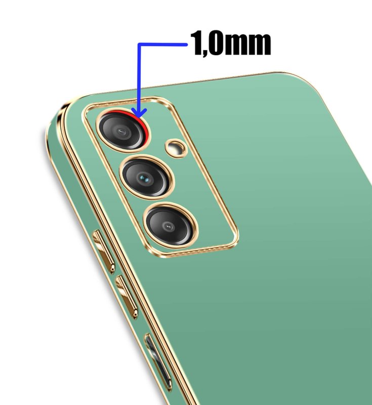Etui do Samsung Galaxy A15 4G / A15 5G miętowe ze złotą ramką ze szkłem, nakładka, na plecki, case, glamour