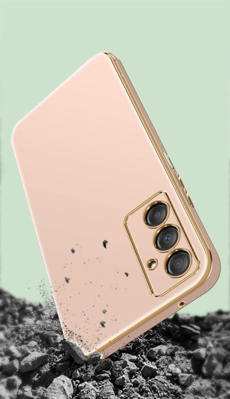Etui do Samsung Galaxy A15 4G / A15 5G różowe ze złotą ramką ze szkłem, nakładka, na plecki, case, glamour