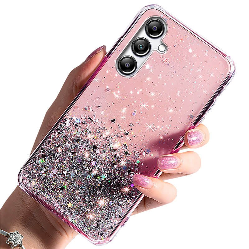 Etui do Samsung Galaxy S23 Fe brokat rózowe + szkło, nakładka do Samsung Galaxy S23 Fe, na plecki do Samsung Galaxy S23 Fe, case do Samsung Galaxy S23 Fe,  star glitter do Samsung Galaxy S23 Fe