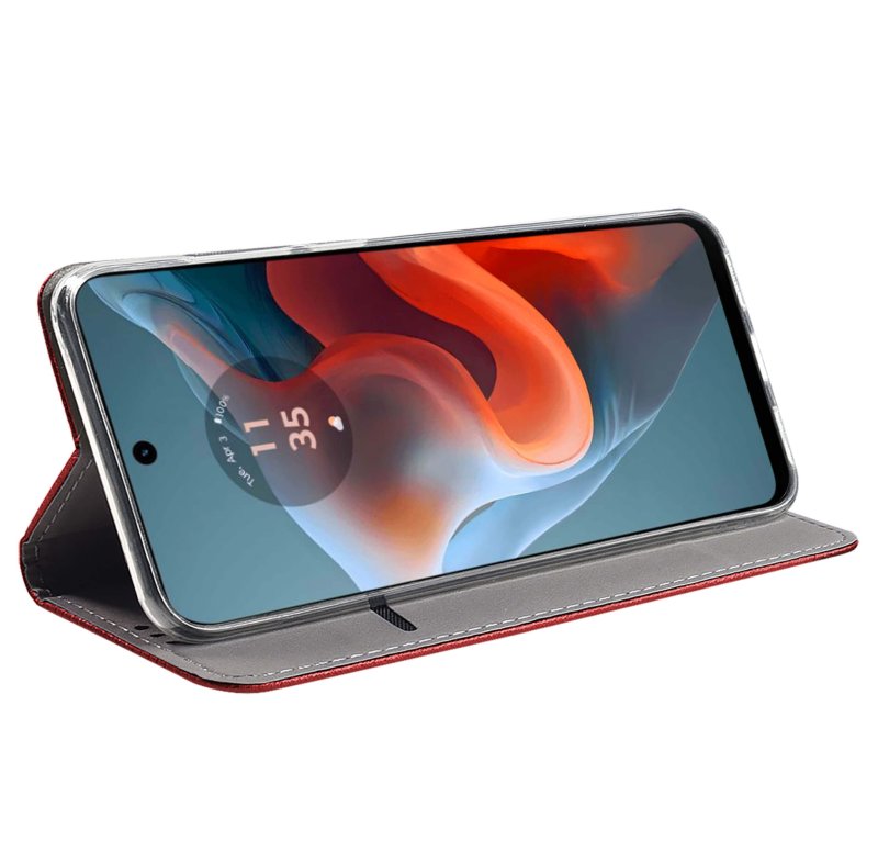 Etui do Motorola Moto G34 5G czerwone zamykane ze szkłem, pokrowiec, kabura, case, z klapka, smart