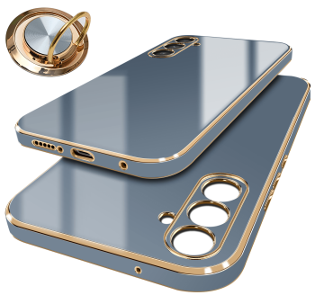 Etui do Samsung Galaxy S23 Fe ze złotą ramką ring szaroniebieskie ze szkłem