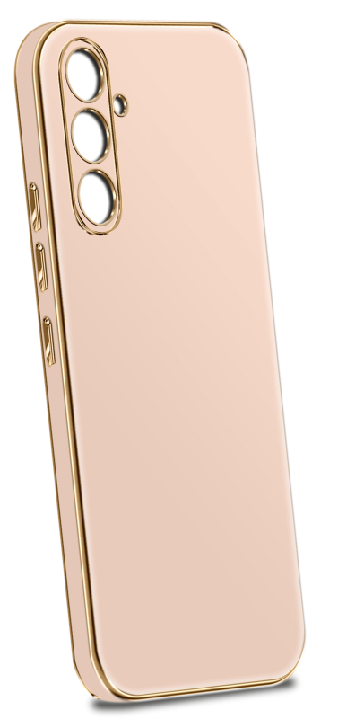 Etui do Samsung Galaxy S23 Fe ze złotą ramką ring różowe ze szkłem, nakładka, na plecki, case, gold finger