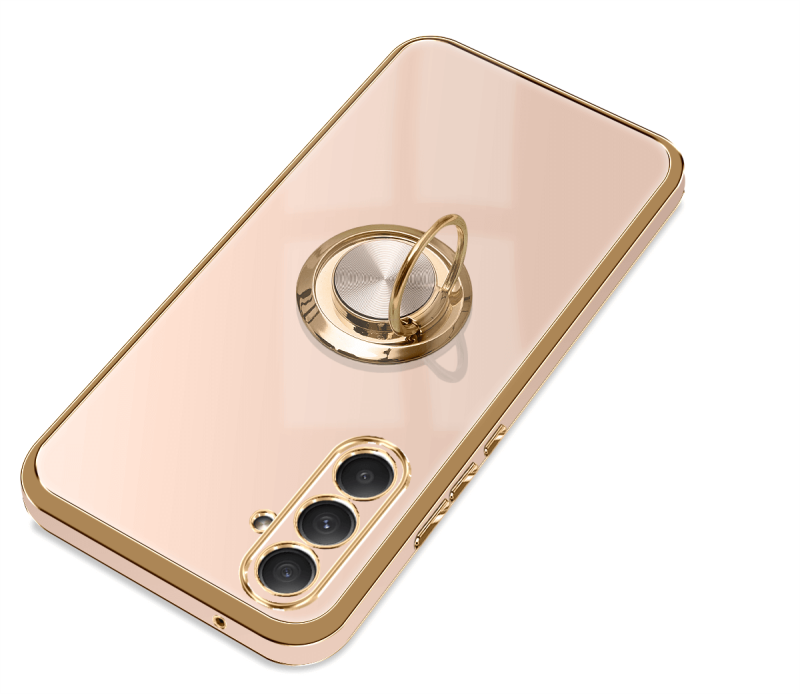 Etui do Samsung Galaxy S23 Fe ze złotą ramką ring różowe ze szkłem, nakładka, na plecki, case, gold finger