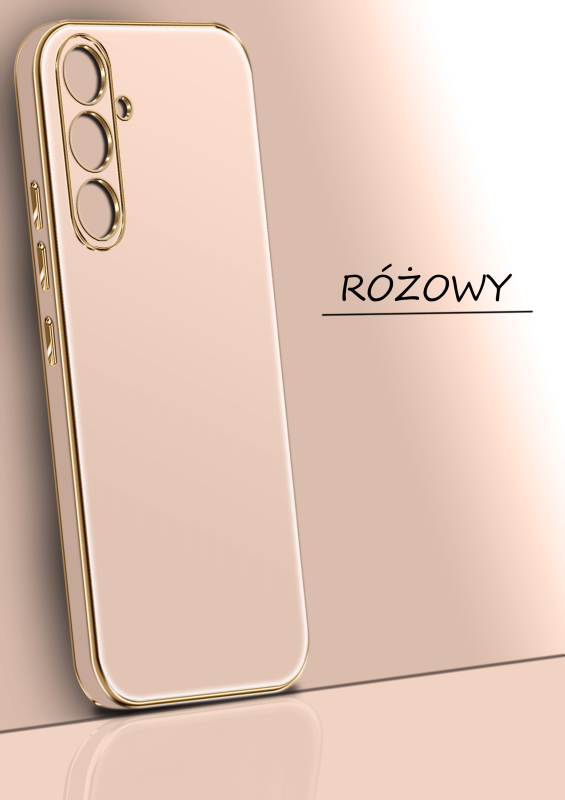 Etui do Samsung Galaxy S23 Fe ze złotą ramką ring różowe ze szkłem, nakładka, na plecki, case, gold finger