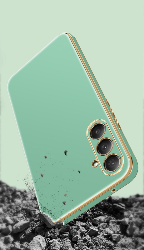Etui do Samsung Galaxy S23 Fe ze złotą ramką ring zielone ze szkłem, nakładka, na plecki, case, gold finger