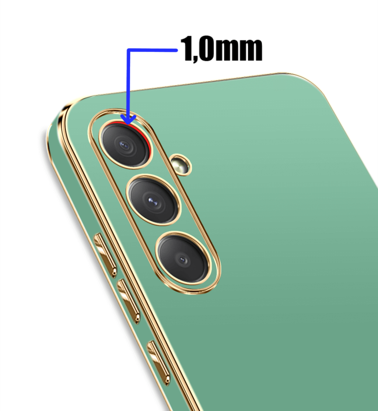 Etui do Samsung Galaxy S23 Fe ze złotą ramką ring mietowe ze szkłem, nakładka, na plecki, case, gold finger