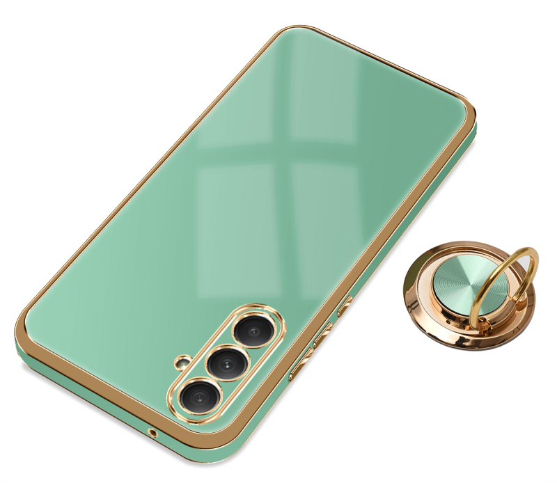 Etui do Samsung Galaxy S23 Fe ze złotą ramką ring zielone ze szkłem, nakładka, na plecki, case, gold finger