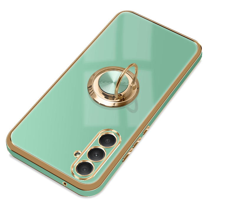 Etui do Samsung Galaxy S23 Fe ze złotą ramką ring zielone ze szkłem, nakładka, na plecki, case, gold finger