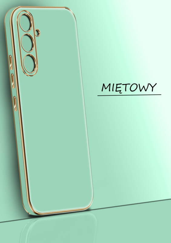 Etui do Samsung Galaxy S23 Fe ze złotą ramką ring zielone ze szkłem, nakładka, na plecki, case, gold finger
