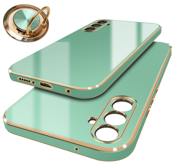 Etui do Samsung Galaxy S23 Fe ze złotą ramką ring miętowe ze szkłem