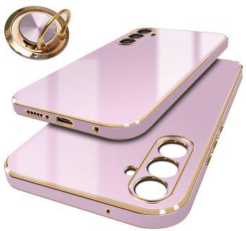 Etui do Samsung Galaxy S23 Fe ze złotą ramką ring fioletowe ze szkłem