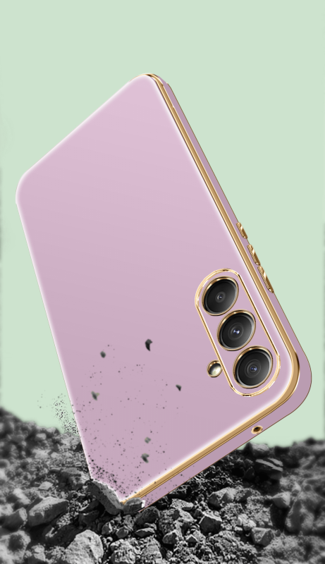 Etui do Samsung Galaxy S23 Fe ze złotą ramką ring fioletowe ze szkłem, nakładka, na plecki, case, gold finger