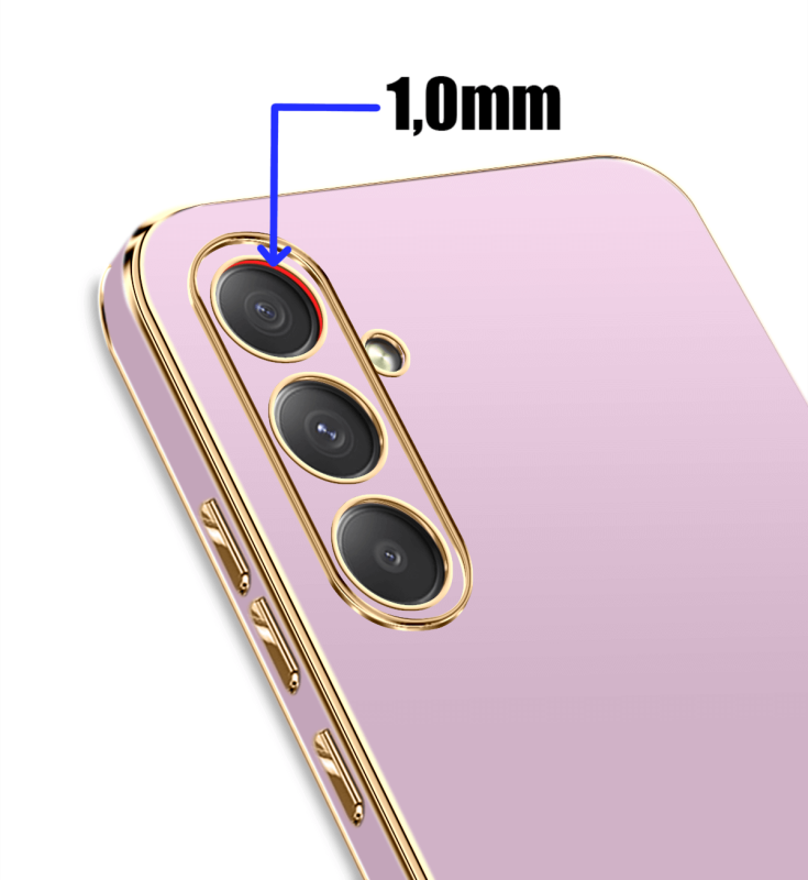 Etui do Samsung Galaxy S23 Fe ze złotą ramką ring fioletowe ze szkłem, nakładka, na plecki, case, gold finger