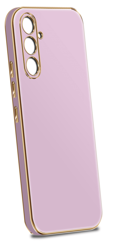 Etui do Samsung Galaxy S23 Fe ze złotą ramką ring fioletowe ze szkłem, nakładka, na plecki, case, gold finger
