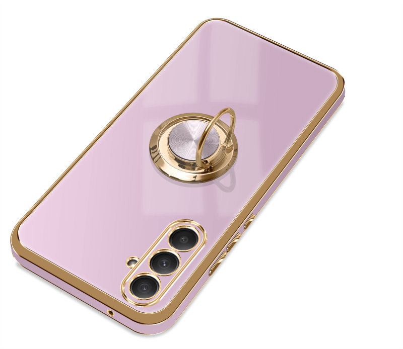 Etui do Samsung Galaxy S23 Fe ze złotą ramką ring fioletowe ze szkłem, nakładka, na plecki, case, gold finger
