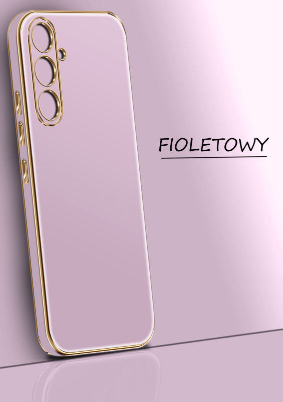 Etui do Samsung Galaxy S23 Fe ze złotą ramką ring fioletowe ze szkłem, nakładka, na plecki, case, gold finger