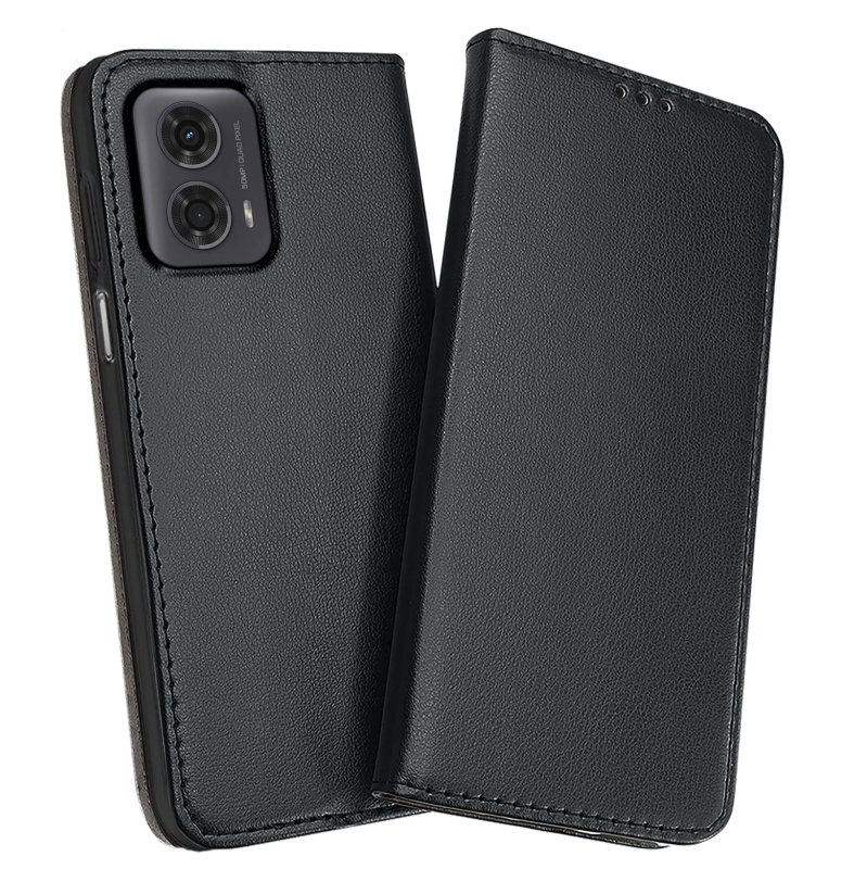 Etui do Motorola Moto G24 / G04 / E14 czarne magnetyczne zamykane ze szkłem, pokrowiec, kabura, case, z klapka, smart magnetic