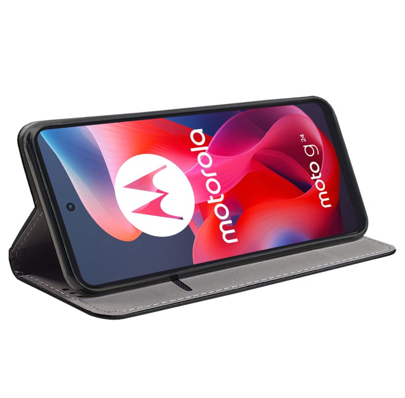Etui do Motorola Moto G24 / G24 Power / G04 czarne zamykane ze szkłem, pokrowiec, case, z klapka, smart