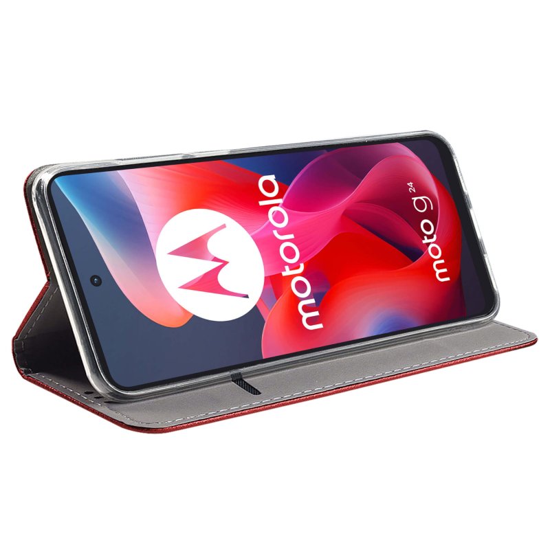 Etui do Motorola Moto G24 / G24 Power / G04 czerwone zamykane ze szkłem, pokrowiec, case, z klapka, smart