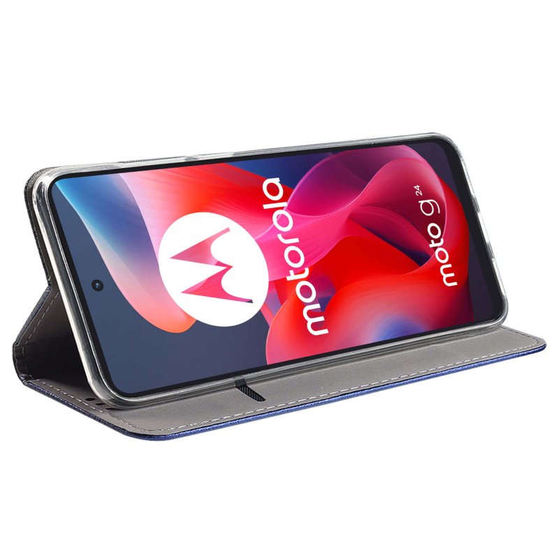 Etui do Motorola Moto G24 / G24 Power / G04 granatowe zamykane ze szkłem, pokrowiec, case, z klapka, smart