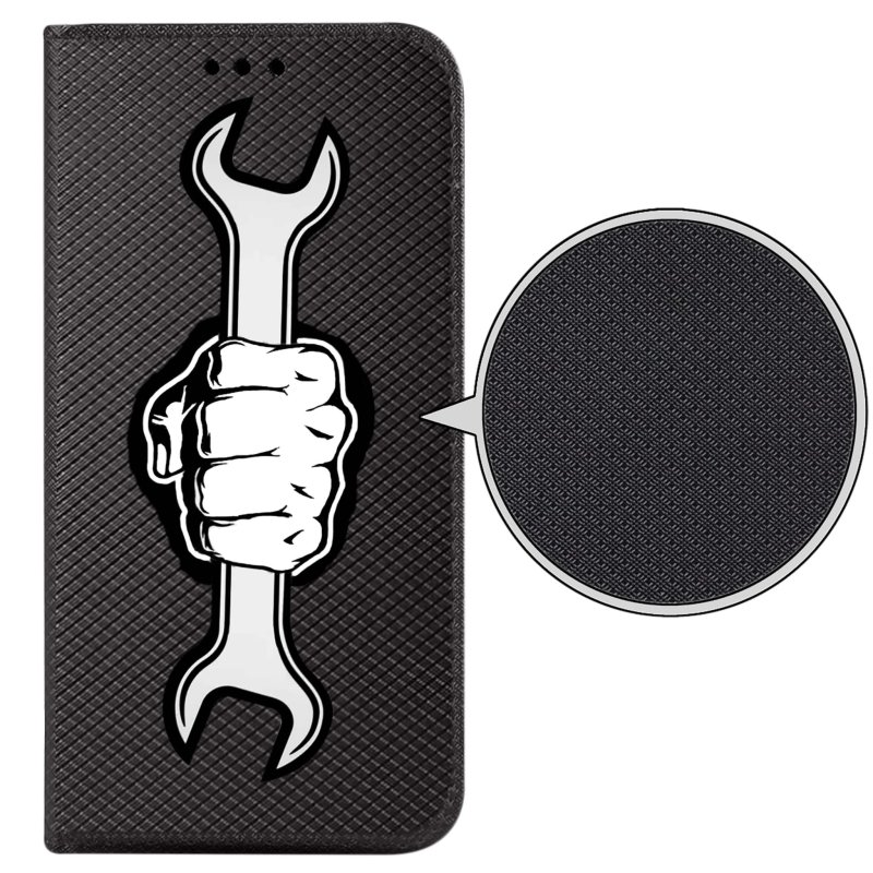 Etui do Motorola Moto G24 / G24 Power / G04 zamykane malowane wzór ze szkłem, pokrowiec, kabura, case, z klapka, smart wzory, ręka, pięść, klucz