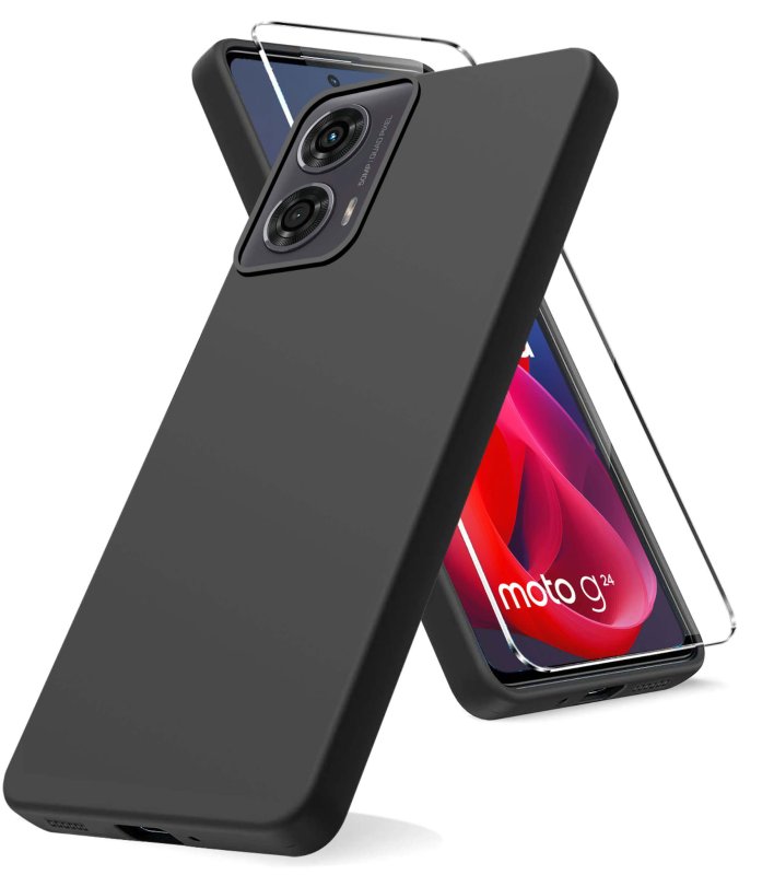 Etui do Motorola Moto G24 / G24 Power / G04 czarne matowe ze szkłem, nakładka, na plecki, case, pudding