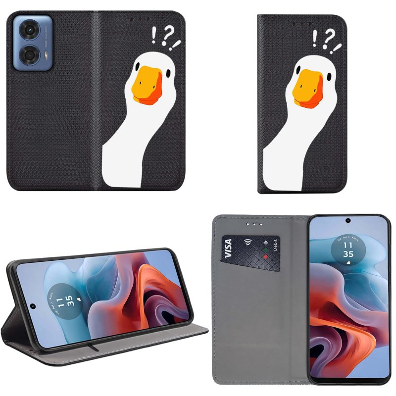 Etui do Motorola Moto G34 5G zamykane malowane wzór ze szkłem, pokrowiec, kabura, case, z klapka, smart wzory, gęs, kaczka