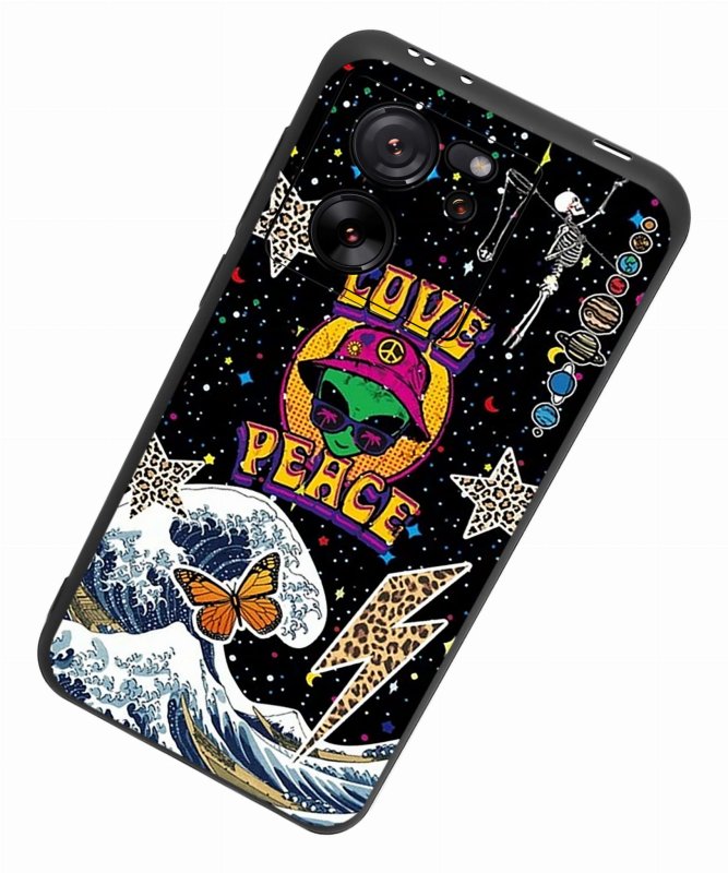 Etui do Xiaomi 13T / 13T Pro malowane wzór ze szkłem, nakładka, na plecki, case, love, peace