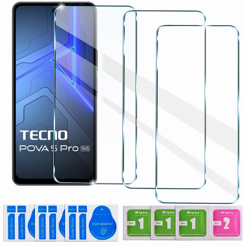 Szkło hartowane do Tecno Pova 5 Pro, szybka, szkiełko, ochrona, wyświetlacz, zabezpieczenie, ekran, zestaw 3 sztuki