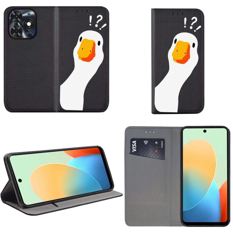 Etui do Tecno Pop 8 zamykane malowane wzór ze szkłem, pokrowiec, kabura, case, z klapka, gęś, kaczka
