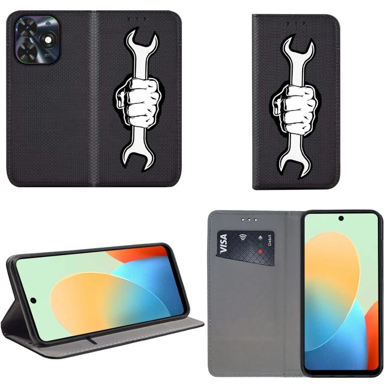 Etui do Tecno Pop 8 zamykane malowane wzór ze szkłem, pokrowiec, kabura, case, z klapka, klucz, reka