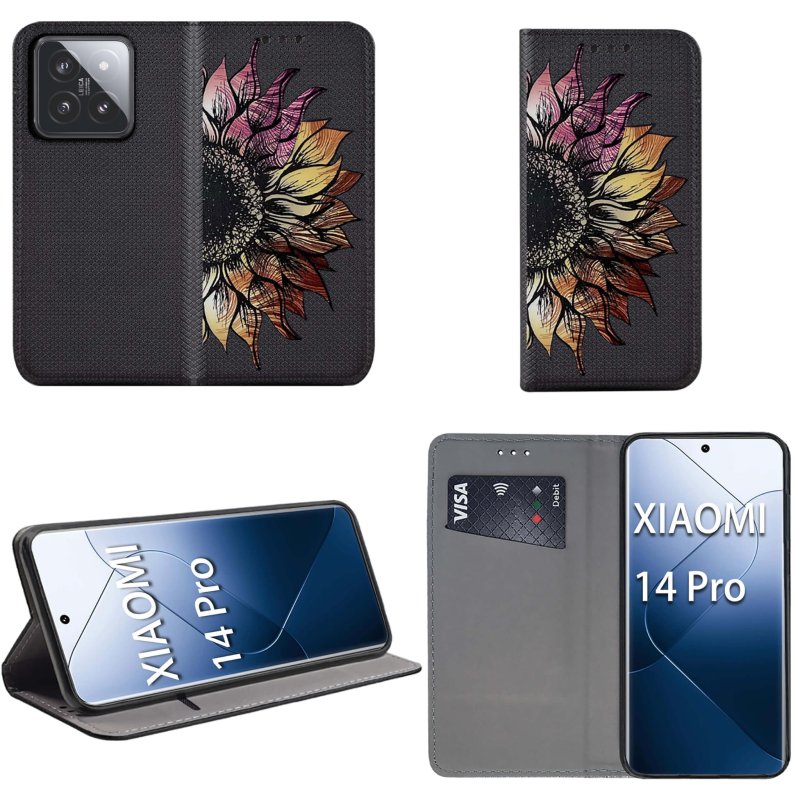 Etui do Xiaomi 14 Pro zamykane malowane wzór, pokrowiec, kabura, case, z klapką, smart wzory, kwiat